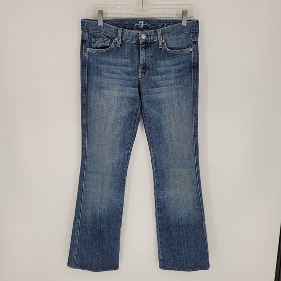 7 for all mankind womens 28 blue medium wash denim a pocket bootcut jeans - Picture 7 of 7